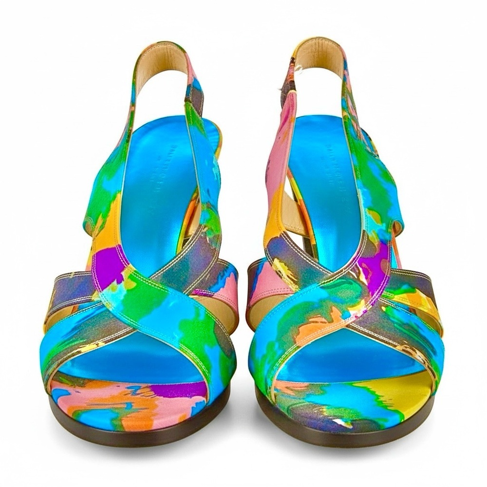 Balenciaga Blue Multicolor Criss Crossed Women's Heeled Sandals 9.5 - Picture 5 of 12